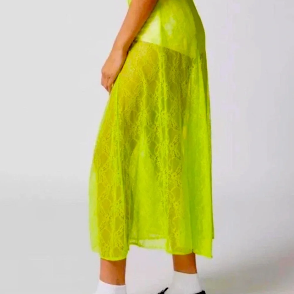 New Urban Outfitters Connie Sheer Lace Maxi Dress Size  Green Short Sleeve - Picture 8 of 13